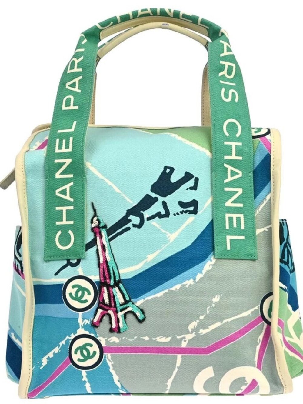 Chanel Blue Canvas Sequins Cruise Line Paris Map Tote Handbag